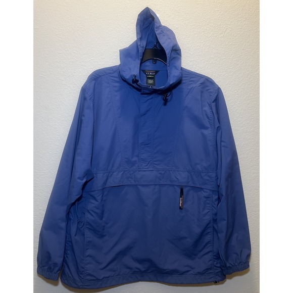 LL Bean Hooded‎ Windbreaker Jacket Men's XL Blue 1/2 Zip Lightweight Coat Nylon - Picture 1 of 12